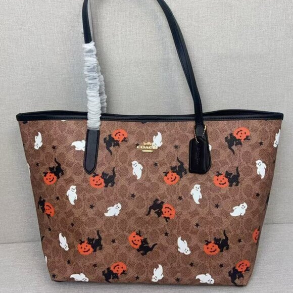 Coach City Tote In Signature Canvas With Halloween Print - Picture 1 of 7
